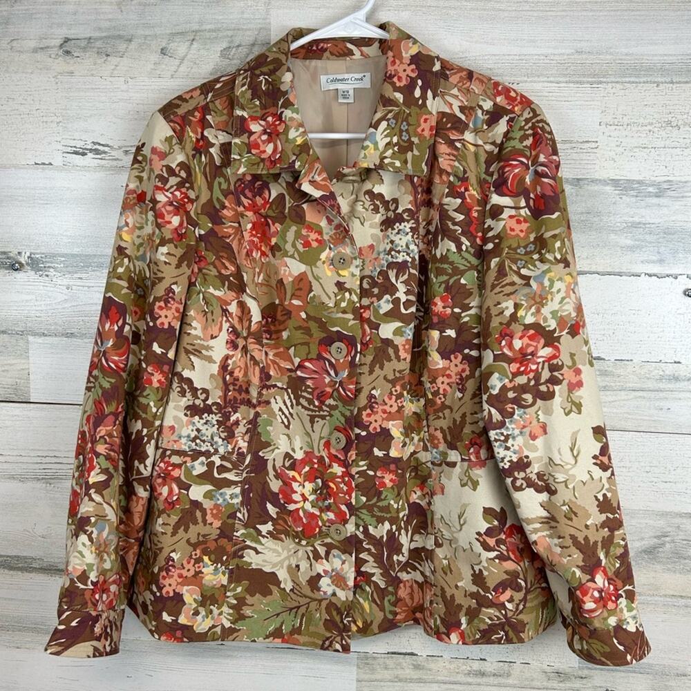 Coldwater Creek Floral Jacket Blazer W18 Brown Boho Cottagecore Cotton
